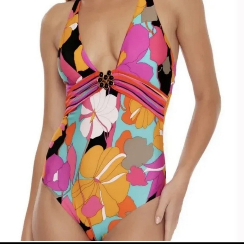 NEW TRINA TURK Gemini Plunge Maillot One-piece Swimsuit